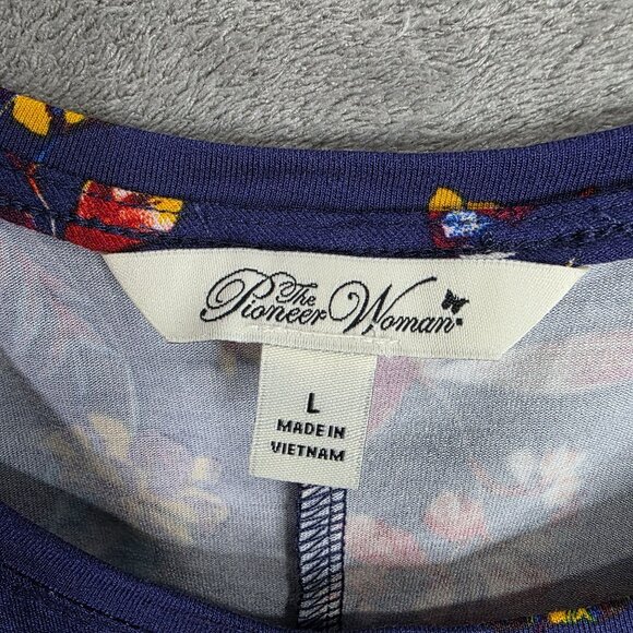 The Pioneer Woman Blue Floral 3/4 Sleeve Dress Rayon Spandex Blend L (12-14) - Picture 3 of 9